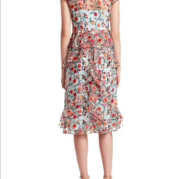 Monique Lhuillier | Dresses | Ml Monique Lhuillier Chiffon Floral Ruffle  Day Dress | Poshmark
